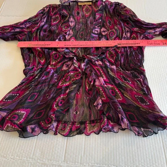 Y2k Fairycore Women's M Bohemian Print Sheer Ruffle Tie Long Sleeve Blouse Top‎ - Picture 3 of 9